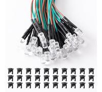 Lyeteung 30 Pièces 5mm 12V Diode LED Pré-Câblée Lumière, Jaune-Vert, 20cm Diodes Électroluminescentes Pré-Câblé + 30 Pièces 5mm Plastique Support LED