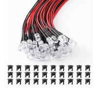 Lyeteung 30 Pièces 5mm 12V Diode LED Pré-Câblée Lumière, Rouge, 20cm Diodes Électroluminescentes Pré-Câblé + 30 Pièces 5mm Plastique Support LED