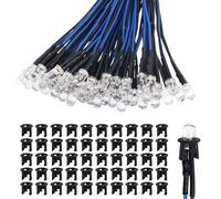 Lyeteung 50 Pièces 5mm 12V Diode LED Pré-Câblée Lumière, Bleu, Diode Électroluminescente avec Câble 20cm + 50 Pièces 5mm Plastique Support LED