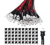 Lyeteung 50 Pièces 5mm 12V Diode LED Pré-Câblée Lumière, Rouge, Diode Électroluminescente avec Câble 20cm + 50 Pièces 5mm Plastique Support LED