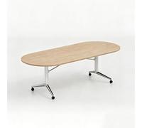 LYFHYSDSP Table de Conférence Pliable 120/140 CM, Plateau 2,5 CM, Cadre Métal Robuste, Roues Verrouillables, Pieds de Nivellement, Gain de Place Bureau Réunion Classe(Natural,140cm/55in)