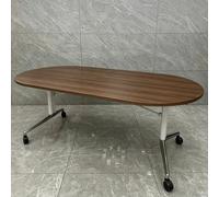 LYFHYSDSP Table de Conférence Pliable 120/140 CM, Plateau 2,5 CM, Cadre Métal Robuste, Roues Verrouillables, Pieds de Nivellement, Gain de Place Bureau Réunion rown,120cm/47in)