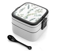 Lyfthologen Boîte à bento avec motif feuilles d'eucalyptus, 2 étages avec poignée