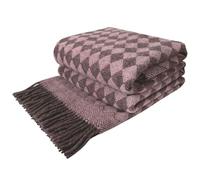 LYHome Couverture 100% Laine d'agneau. Plaid pour le Canape le Lit 1-2 Personnes, Couvre Hiver, Plaids Chaud de Mouton, Couvertures Grand et Souple 140x200 cm, Marron avec Rose Doux Losange Scandinave