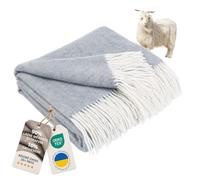 LYHome Plaid Cachemire et Laine Mérinos, Jete pour Lit et Canapé 140x200 cm | Doux et Chaud Couverture avec Franges 10% Cachemire, 90% Mérinos OEKO-TEX. Grande Taille Plaid d'Été et Hiver | Bleu, Chevron