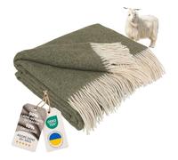LYHome Plaid Cachemire et Laine Mérinos, Jete pour Lit et Canapé 140x200 cm | Doux et Chaud Couverture avec Franges, 10% Cachemire, 90% Mérinos, OEKO-TEX. Grande Taille Plaid d'Été et Hiver | Vert Olive