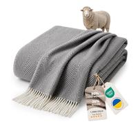 LYHome Plaid en Laine Mérinos, Couverture Chaude et Douce, 140x200 cm | 80% Laine 20% Nylon OEKO-TEX. Plaid Canape Grande Taille, Jeté de Lit 1 et 2 Personnes, Pique-Nique, Camping | Gris, Losange