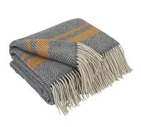LYHome Plaid en Laine Mérinos, Couverture Chaude et Douce, 140x200 cm | 80% Laine 20% Nylon OEKO-TEX. Plaid Canape Grande Taille, Jeté de Lit 1 et 2 Personnes, Pique-Nique, Camping | Gris, Moutarde