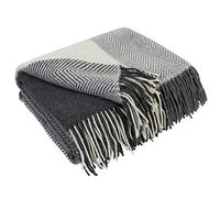 LYHome Plaid Laine Merinos - Couverture pour Le Canape, Le Lit 1 et 2 Personnes, Couvertures en Laine de Mouton, Plaids Mérinos Chaude Hiver Grande (140 x 200 cm | Gris - Blanc Carrés Chevron)