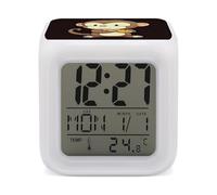 LYHVSFJW Réveil numérique avec 7 couleurs de singe de dessin animé tenant des fruits colorés Petit réveil LED Minuteur de sommeil Réveil intelligent pour les dormeurs profonds Simple à utiliser Facile