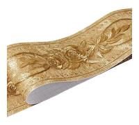 LYHYDMA Frise Murale Adhésive 1 rouleau/paquet bordure de taille autocollants muraux étanches 3D Relief rustique carrelage salon salle bain 5M longueur ligne auto-adhésive(Golden peony)