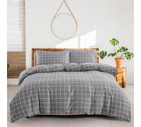LYJKLST Housse de Couette Damier Gris et Blanc 3 Pièces 280 x 240 cm avec 2 Taies d'oreiller 65x65 cm Grille Motifs Parure de Lit 280 x 240 cm Douce Respirable Microfibre Gris