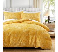 LYJKLST Housse de Couette Fleurs 3 Pièces 280 x 240 cm avec 2 Taies d'oreiller 65x65 cm Jaune Noble Motifs Parure de Lit 280 x 240 cm Douce Respirable Microfibre Doré