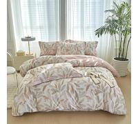 LYJKLST Housse de Couette Floral 3 Pièces 280 x 240 cm avec 2 Taies d'oreiller 65x65 cm Feuilles Motifs Parure de Lit 280 x 240 cm Douce Respirable Microfibre
