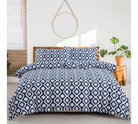 LYJKLST Housse de Couette Maroc 3 Pièces 280 x 240 cm avec 2 Taies d'oreiller 65x65 cm Style bohème Motifs Parure de Lit 280 x 240 cm Douce Respirable Microfibre Bleu et Blanc
