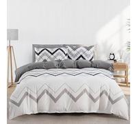 LYJKLST Housse de Couette Motif ondulé 3 Pièces 280 x 240 cm avec 2 Taies d'oreiller 65x65 cm Rayures Noires et Grises Motifs Parure de Lit 280 x 240 cm Douce Respirable Microfibre Blanc crème
