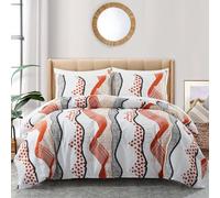 LYJKLST Housse de Couette Motif Peint à la Main 3 Pièces 280 x 240 cm avec 2 Taies d'oreiller 65x65 cm Montagnes et Vagues Motifs Parure de Lit 280 x 240 cm Douce RespirableBlanc Orange Noir et Gris