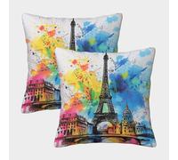 LYJSMDAAA 3D Printed La Tour Eiffel Taie Oreiller DécoSourisives DécoSourisif Canapé D'extérieur Taie Oreiller DécoSourision Housse De Coussin Carré pour Terrasse Jardin Balcon Salon Chambre 40x40cm