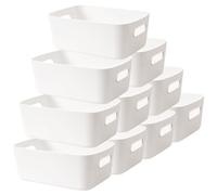 LYLIDIA Panier Plastqiue Rangement avec Poignées 10pcs Boite de Rangement Salle de Bain Bac Rangement Placard Caisse de Rangement Cuisine Grand Organiseur Panier de Rangement pour Bureau Maison