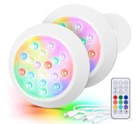 LyLmLe Eclairage LED Submersible Magnétiques pour Piscine Hors Sol, 15cm Lumiere Couleur RGBW Piscine IP68 Étanche avec Télécommande, Alimenté par USB-C Rechargeable,18 LEDs Lampe Piscines Bois 2 Pack