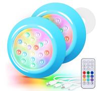 LyLmLe Eclairage LED Submersible Magnétiques pour Piscine Hors Sol, 15cm Lumiere Couleur RGBW Piscine IP68 Étanche avec Télécommande, Alimenté par USB-C Rechargeable,18 LEDs Lampe Piscines Bois 2 Pack