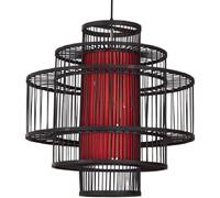 LYMSXAZOU Suspension en Osier tressé, Abat-Jour parchemin Beige ou Noir, Lustre Cage Style Japonais, Plafond en rotin.
