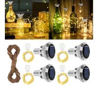 LYPPUL 4 Pièces Guirlande Lumineuse Solaire pour Bouteille, 2M 20 LED Solaires Lumières pour Bouteille Diamant, Guirlande Lumineuse Bouteille Vin Étanche pour Noël Bouteille Décoration Intérieur