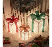 Lypumso Lot de 3 Boîtes Cadeau Lumineux Noel, 50LEDs Boîtes de Noël Lumineuse 8 Modes avec Télécommande, Fonction Minuterie, Boîtes Cadeaux à LED pour Decoration Noel, Arbre de Noël, Fêtes, Maison