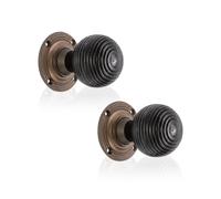 Lyra Beehive Ebonized WoodDo ou boutons de porte à mortaiser Poignées | Boutons en bois noir de 55 mm avec rosace en laiton économique, idéal pour les portes en bois intérieures et extérieures et