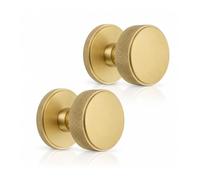 Lyra Boutons de porte en laiton satiné avec rosace moletée 60 mm | Laiton massif, traditionnel, moderne, poignée ergonomique durable, rosace ronde amovible adaptée pour porte intérieure et