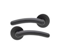 Lyra Ensemble de poignées modernes incurvées à levier sur rosace Noir mat | Poignées de porte en zinc et aluminium avec mécanisme à ressort en T pour portes intérieures et extérieures, chambres