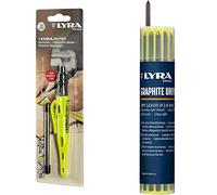 LYRA L4498104 DRY PROFI Marqueur de construction avec taille-crayon et clip Mine universelle en graphite 2B 2,8 mm + 3 recharges & Lot de 12 mines de rechange universelles en graphite 2B 2,8 mm