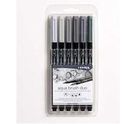 LYRA Set 6 pinceaux-marqueurs Aqua Brush Duo double pointe gris - encres à l'eau aquarellables