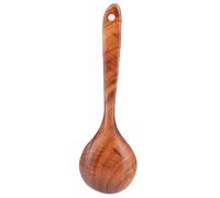 lyrlody Cuillère en Bois, Cuillère à Soupe en Teck Poli à la Main, Manche Long de 25 X 7,5 Cm avec Trou de Suspension, Texture Lisse et Poignée Anti-brûlure pour la Cuisine à Domicile, la Cuisson de