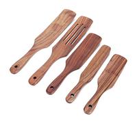 lyrlody Ensemble de 5 Spatules en Bois de Teck, Kit d'ustensiles de Tournage en Bois avec Trous de Suspension, Lisse Antiadhésive 12,9 Oz pour Remuer, Mélanger, Purée, Utilisation en Cuisine à