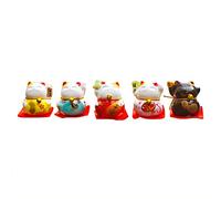 lyrlody Pack de 5 Mini Chats Maneki Neko, Statuettes de Chat Porte-Bonheur Japonais aux Lignes Fluides et aux Couleurs Vives, pour Table ou étagère de Voiture