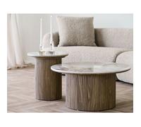 Lysa - bout de canapé plateau effet marbre et pieds effets bois - 50 cm - Bois / Blanc