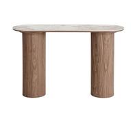 Lysa - console plateau effet marbre et pieds effets bois - 78 cm - Bois / Blanc