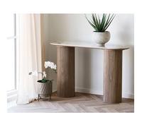 Lysa - console plateau effet marbre et pieds effets bois - 78 cm - Bois / Blanc