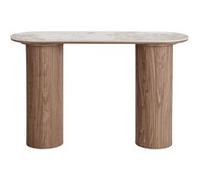 Lysa - console plateau effet marbre et pieds effets bois - 78 cm - Bois / Blanc