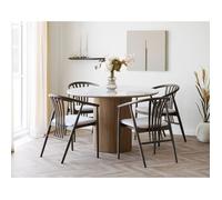 Lysa - table à manger plateau effet marbre et pieds effets bois - 4 personnes - Bois / Blanc