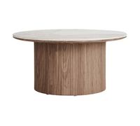 Lysa - table basse plateau effet marbre et pieds effets bois - 80 cm - Bois / Blanc