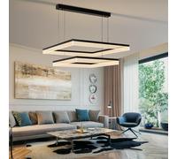 LYSDjia Lustre moderne grand rectangulaire pendentif lumière 2 couches télécommande dimmable Suspension luminaire en aluminium salon plafonnier réglable en hauteur restaurant cuisine café hôtel décora