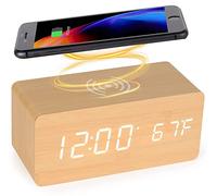 LySuyeo Réveil numérique en Bois avec Chargeur a Induction, Chargeur Rapide 5 W pour iPhone/Samsung Galaxy, Commande vocale réveil sans tic tac, pour Chambre à Coucher, Maison et Bureau (Bambou)