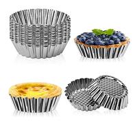LYTIVAGEN 20 PCS Moule à Tarte aux œufs Acier Inoxydable Moule à Tartelettes Métal Tarte Oeuf Pan 9.6x 7.5x2.5cm Moule Cupcake Réutilisable pour Tartes Gâteaux Biscuits Puddings Chocolats DIY(Argent)