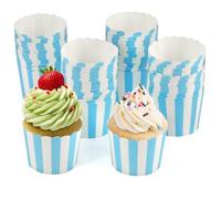 Lytonix 50 Pièces Caissettes Cupcake Papier, Moule Mini Muffin Papier Bleu | 5X6X4.7 cm Moule Cupcake Jetable, Caissette Muffins, Caissettes Muffins pour Anniversaire Soirée de Mariage Cuisine Baking