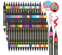 Lyuvie 100 Couleurs Feutre Marqueur Peinture Acrylique,50 Pcs Acrylic Paint Marker Stylo Peinture Acrylique Pointe Fine & Pinceau pour Roche Tissu Pierre Bois Verre Papier Plastique