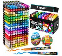 Lyuvie 162 Couleurs Feutre Acrylique, Acrylic Paint Brush Marker à Peinture à Base D'eau, Marqueur Peinture Acrylique pour Pierre,Bois,Galets,Papier, Tissu,Verre, Plastique