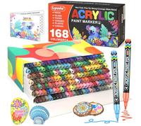 Lyuvie 168 Couleur Feutres Acryliques,Marqueur Peinture Acrylique avec Pointe Extra Fine de 0,7 mm,Permanent Stylo Peinture Acrylique pour Textile Galets Verre Métal Tissu Bois Céramique