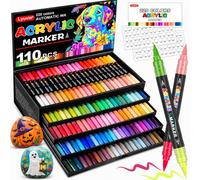 Lyuvie 220 Couleurs Feutre Acrylique,110 Pcs Acrylic Paint Marker Marqueur Peinture Acrylique Pointe Brush pour Roche Tissu Pierre Bois Verre Papier Plastique